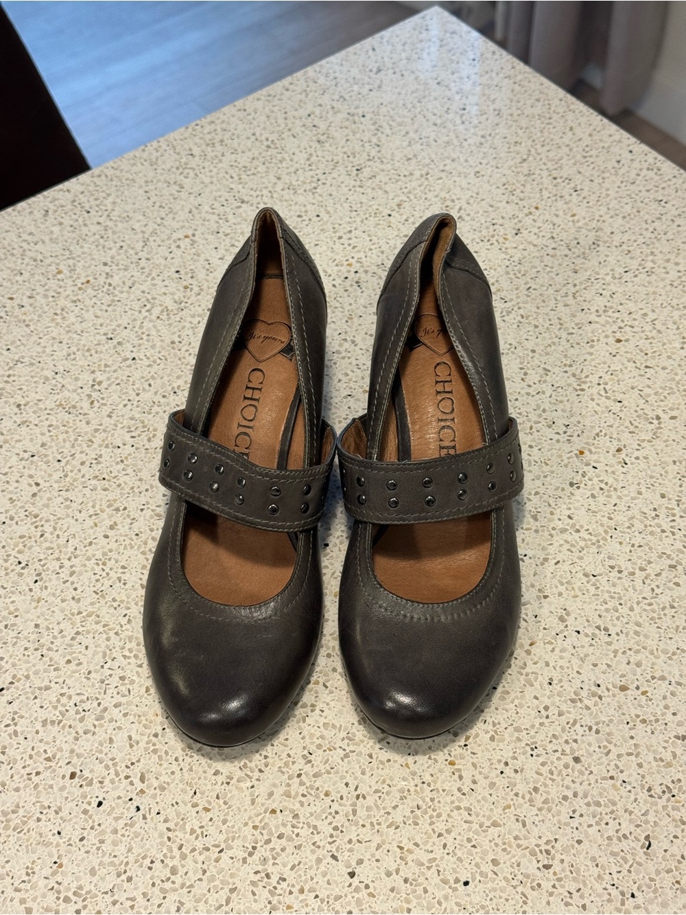 Choices Women's Charcoal Gray Mary Jane Heels with Studded Strap